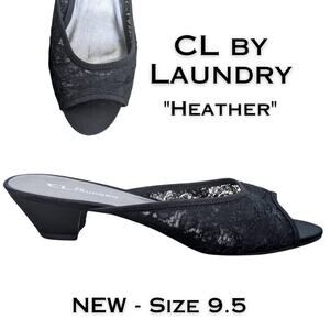 NEW CL by Laundry Heather Black Floral Lace Mule Low Heel Summer Shoes Size 9.5